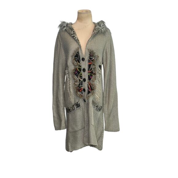 Lapis gray patchwork faux fur long cardigan sweater size XL - Picture 12 of 15